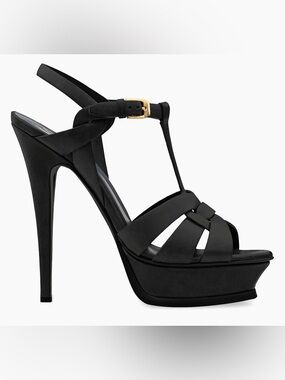 Saint Laurent Tribute Platform Heel in Black Calfskin Leather SZ 40 US 10